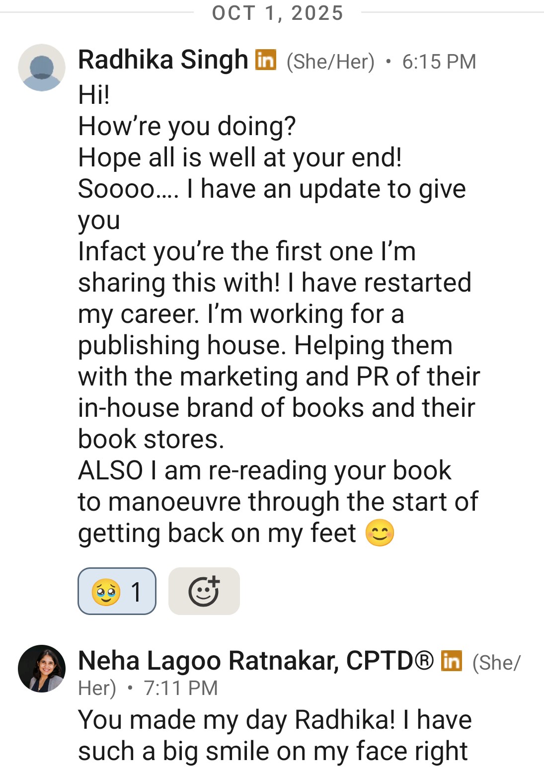 Radhika restarted her marketing and PR career after a long break.